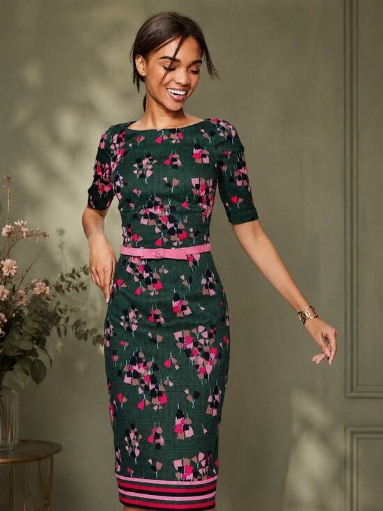 Boden Dresses & Skirts - Boden Green Pink Floral Tulip Career Shift Dress Textured Cotton US 6R Romantic